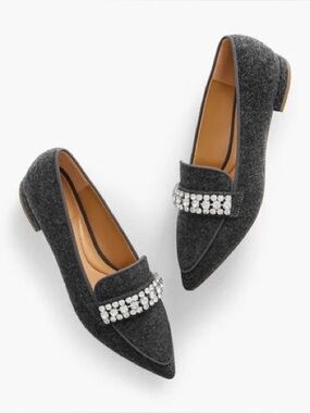 SCARLET RHINESTONE FLANNEL POINTED TOE LOAFERS